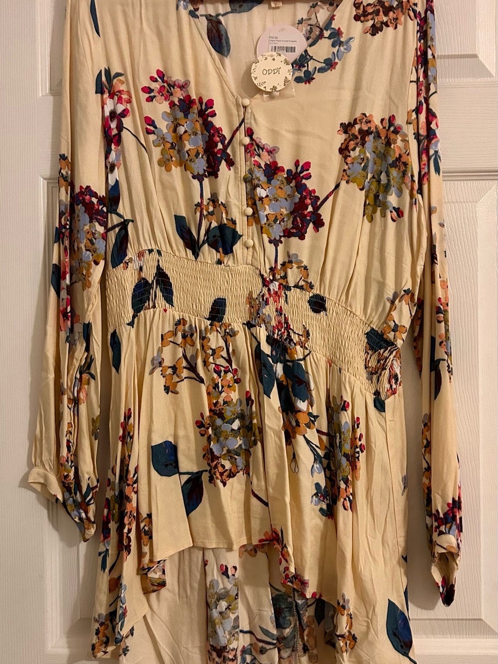 Oddly Floral Cream Long-Sleeve Smocked Tunic